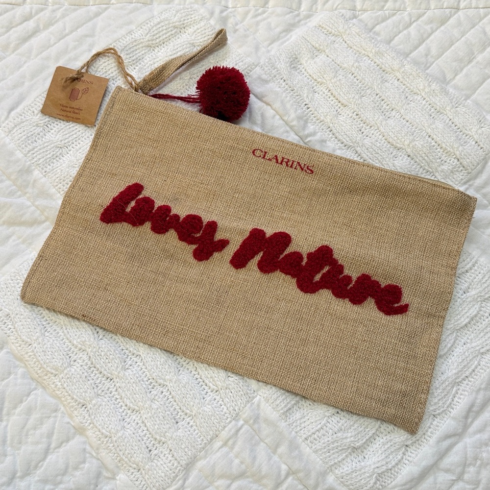Clarins LOVES NATURE Up Cosmetic Toiletry Burlap Pouch Bag - Picture 8 of 8